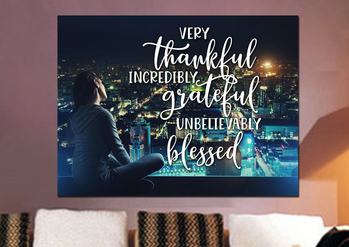 City Lights Thankful, Grateful & Blessed Wall Art - Christian Canvas Wall Art