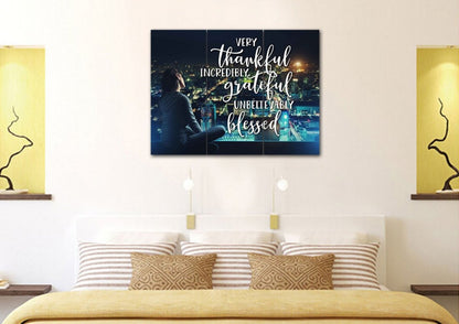 City Lights Thankful, Grateful & Blessed Wall Art - Christian Canvas Wall Art
