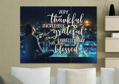 City Lights Thankful, Grateful & Blessed Wall Art - Christian Canvas Wall Art