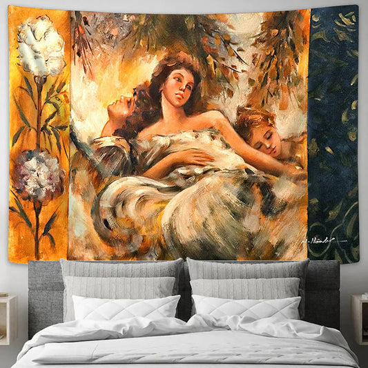 Clasic Oil Love And Tenderness Oil Painting Tapestry - Tapestry Wall Decor - Home Decor Living Room