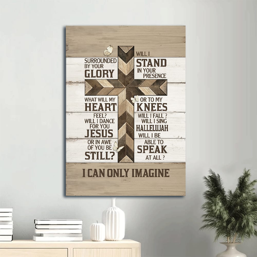 Classic Cross Pretty Butterfly White Background I Can Only Imagine Canvas Wall Art - Christian Gift