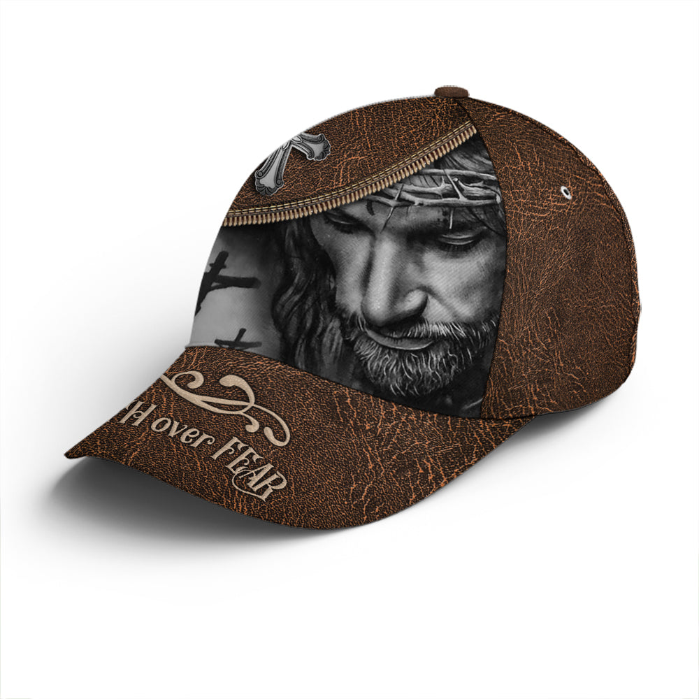 Classic Leather Style Faith Over Fear Baseball Cap