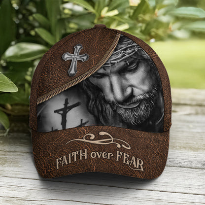 Classic Leather Style Faith Over Fear Baseball Cap