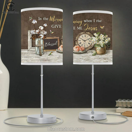Clock Cotton Flower Jasmine In The Morning When I Rise Table Lamp For Bedroom - Bible Verse Table Lamp - Religious Room Decor
