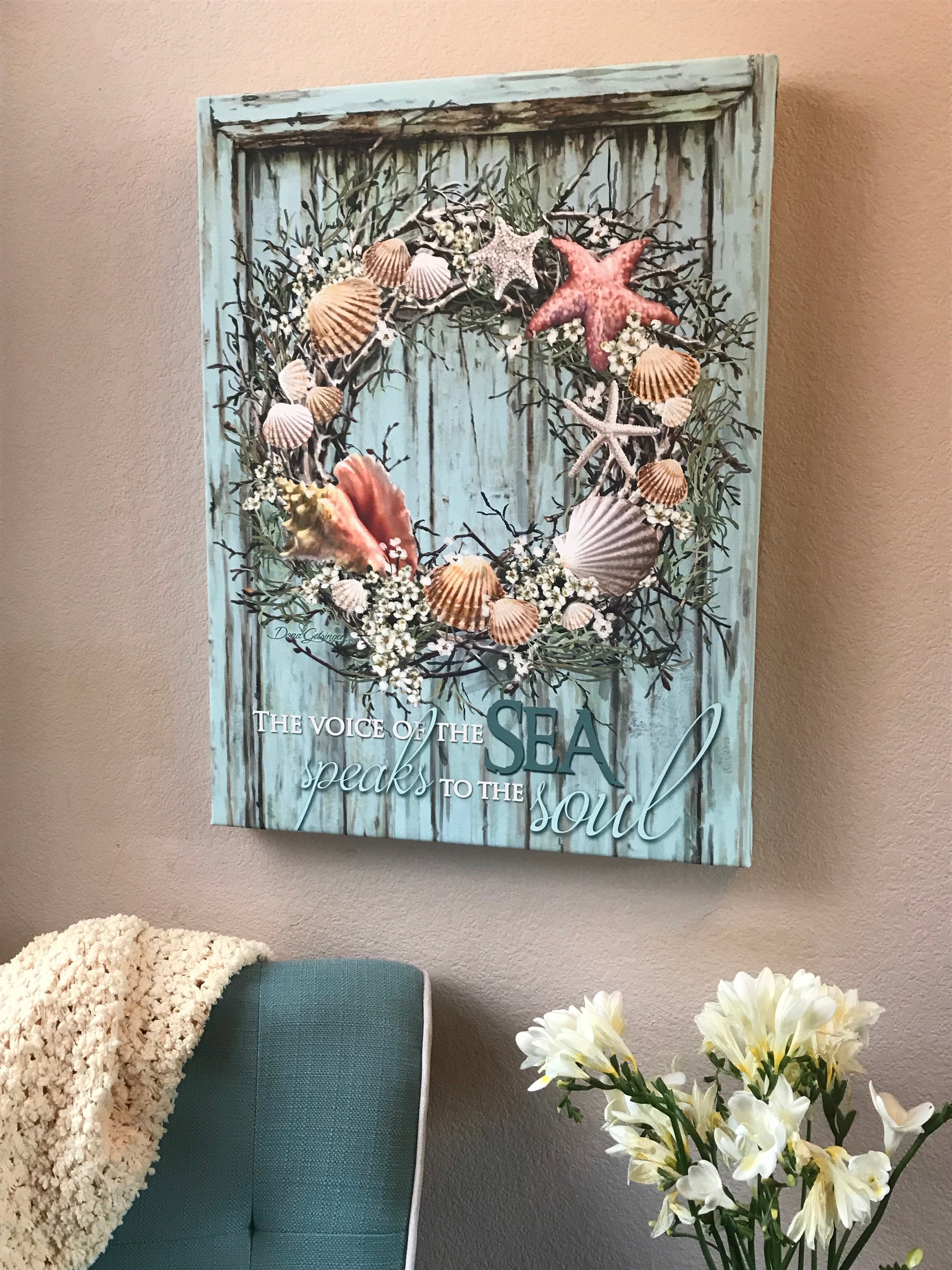 Coastal Wreath Canvas Wall Art - Christian Wall Decor - Religious Gift