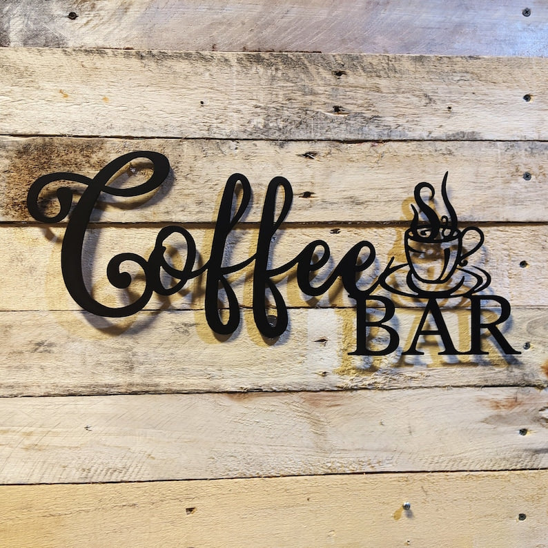 Coffee Bar Script Metal Sign - Kitchen Wall Décor - Café Sign - Housewarming Gift