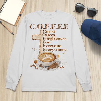 Coffee Christ Offers Forgiveness For Everyone Everywhere T-Shirt, God T-Shirt, Jesus Hoodie