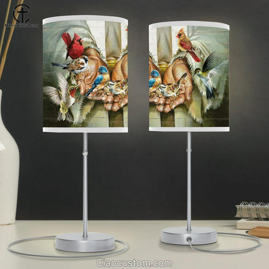 Colorful Bird, Eastern Bluebird, Hummingbird, Cardinal, Walking With Jesus Table Lamp