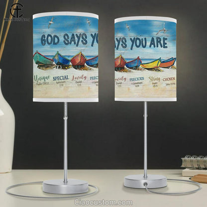 Colorful Boat Beach Painting God Says You Are Table Lamp