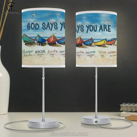 Colorful Boat Beach Painting God Says You Are Table Lamp