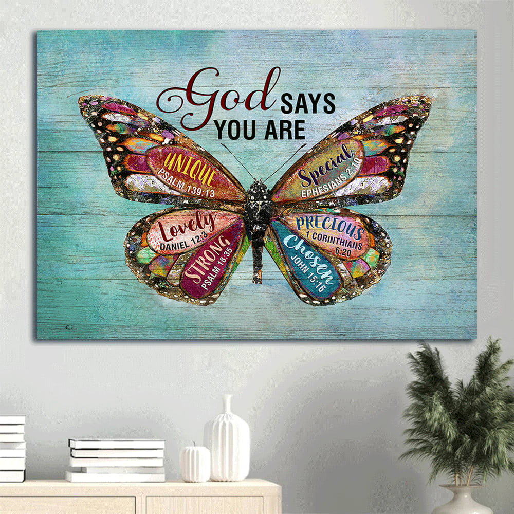 Colorful Butterfly Light Blue Background Blue Sky God Says You Are Canvas Wall Art - Christian Wall Decor