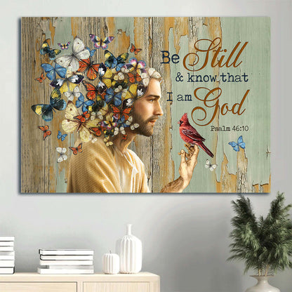Colorful Butterfly The Real Face Of Jesus Red Cardinal Be Still And Know That I Am God Canvas Wall Art - Christian Wall Decor