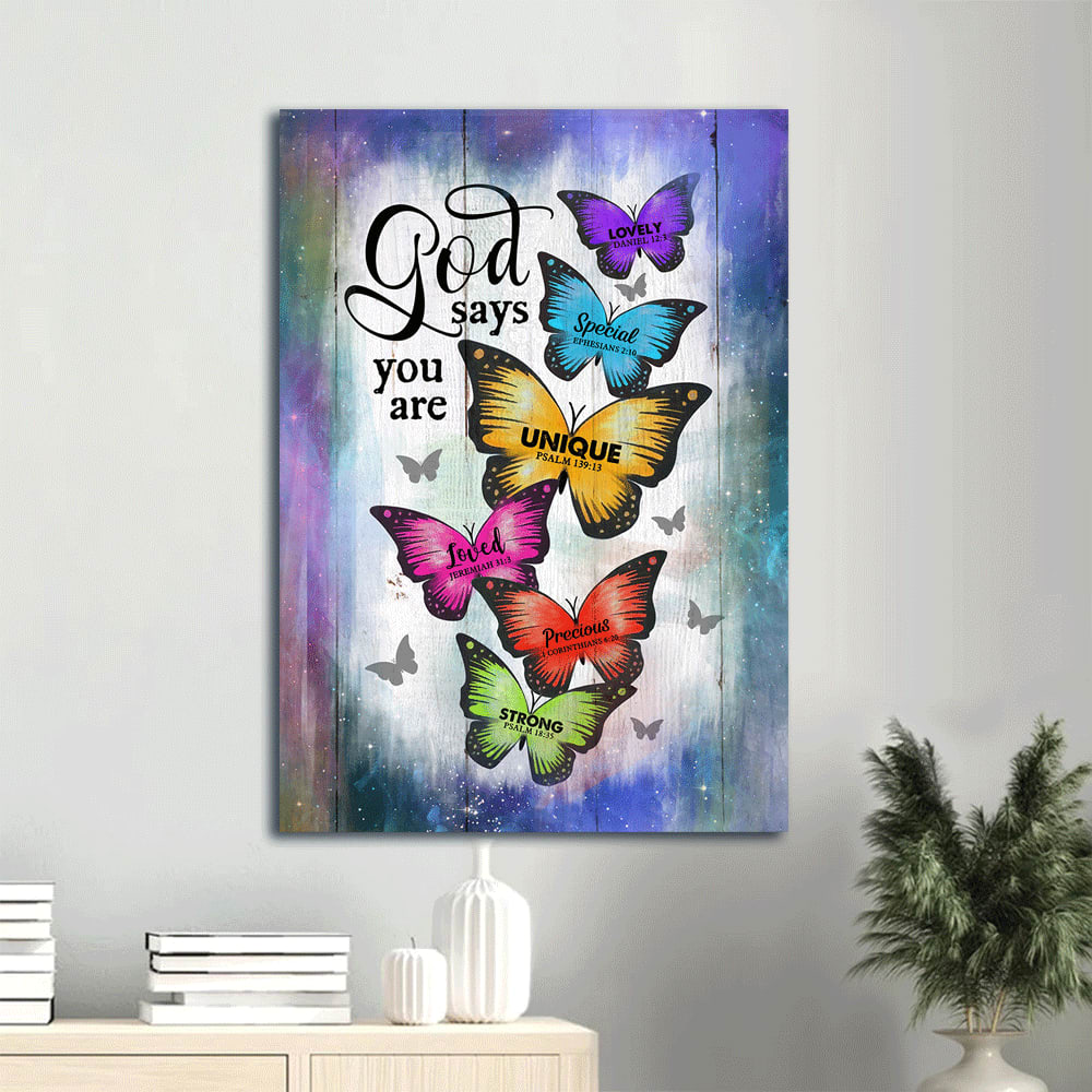 Colorful Butterfly Wooden Background God Says You Are Canvas Wall Art - Christian Gift