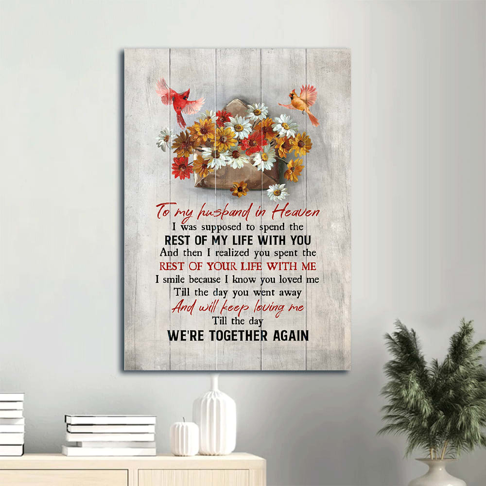 Colorful Daisy Painting Watercolor Cardinal To My Husband In Heaven Heaven Gift For Husband Canvas Wall Art - Christian Gift