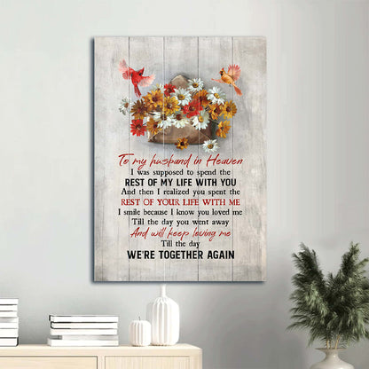 Colorful Daisy Painting Watercolor Cardinal To My Husband In Heaven Heaven Gift For Husband Canvas Wall Art - Christian Gift