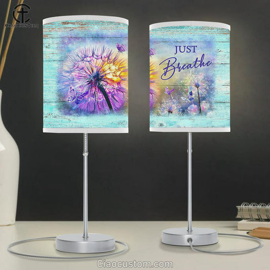 Colorful Dandelion Purple Butterfly Just Breathe Table Lamp For Bedroom - Bible Verse Table Lamp - Religious Room Decor