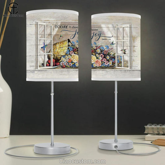 Colorful Flower Hummingbird Today I Choose Joy Table Lamp For Bedroom - Bible Verse Table Lamp - Religious Room Decor