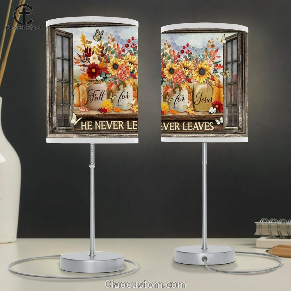 Colorful Flower, Pumpkin Painting, Fall For Jesus, He Never Leaves Table Lamp