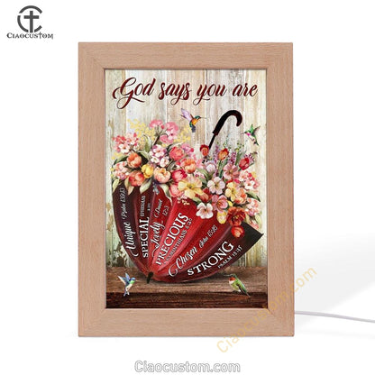 Colorful Flowers, Red Umbrella, God Says You Are Frame Lamp