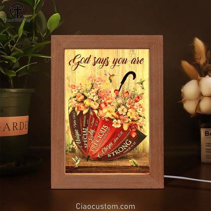 Colorful Flowers, Red Umbrella, God Says You Are Frame Lamp