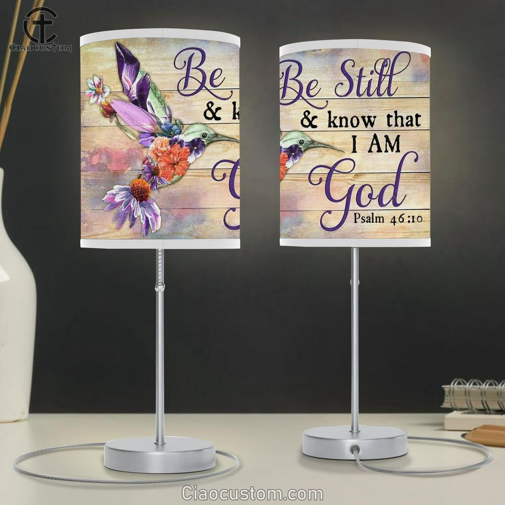 Colorful Hummingbird, Flower Painting, Be Still And Know That I Am God Table Lamp