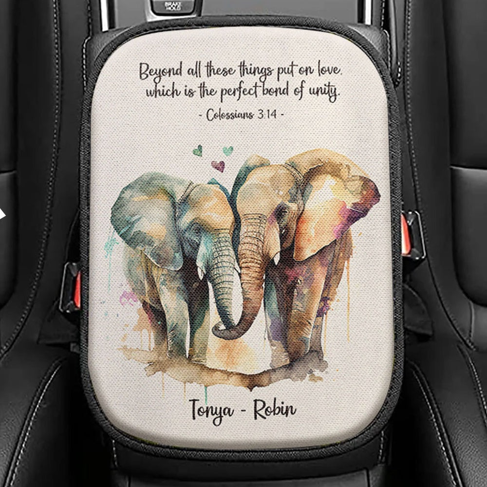 Colossians 314 Beyond All These Things Put On Love Personalized Seat Box Cover, Religious Car Center Console Cover, Bible Car Interior Accessories