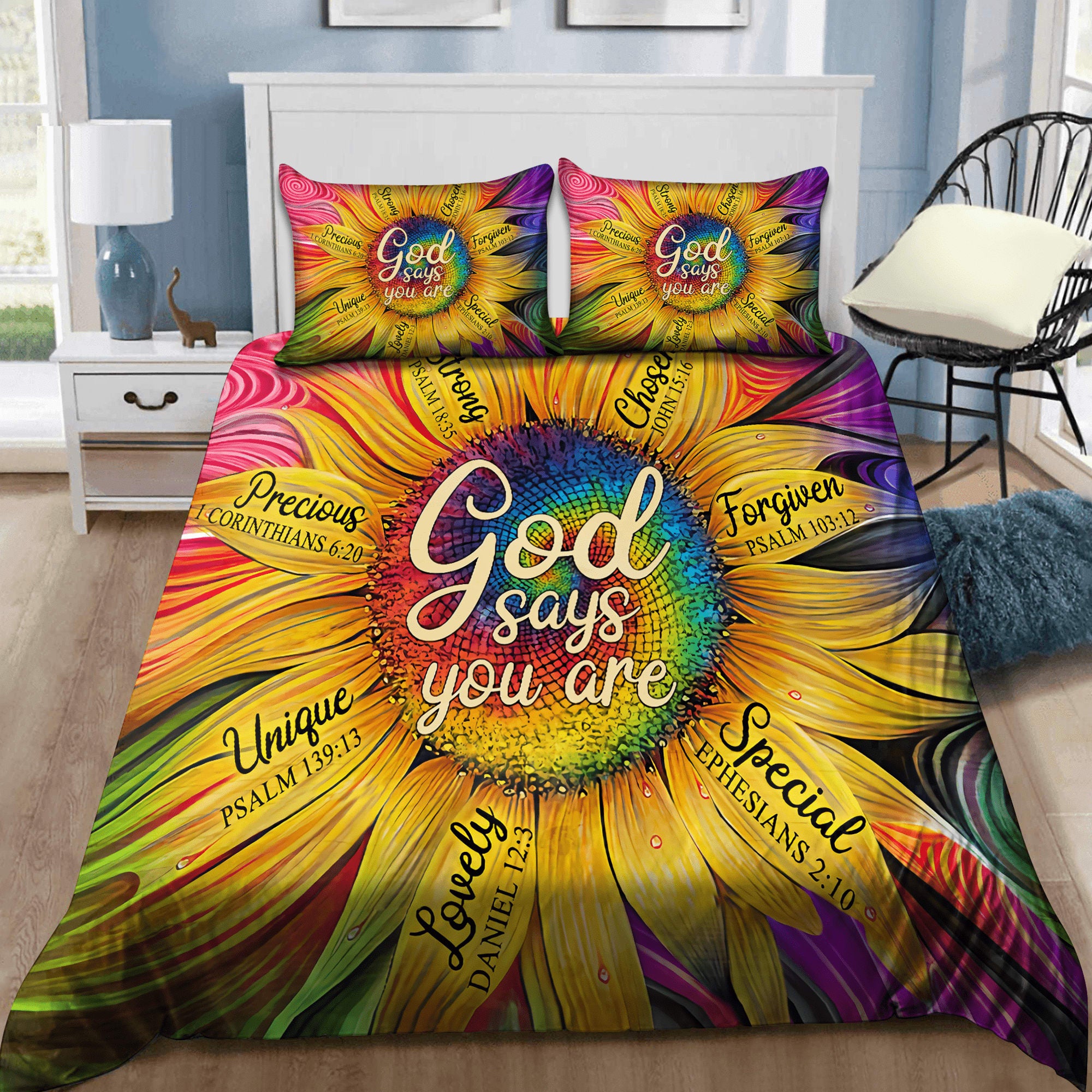 Colourful Sunflower God Say You Are Jesus Bedding Set - Christian Bedding Sets