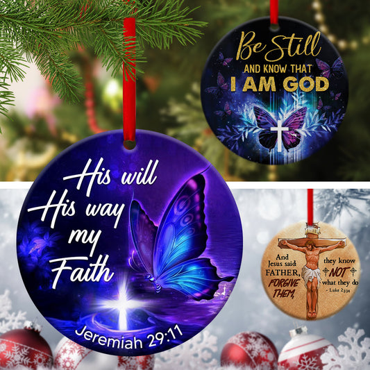 Combo Of 3 Ceramic Circle Ornaments - Love In Faith - Ornaments Hanging Gift - Nativity Ornaments