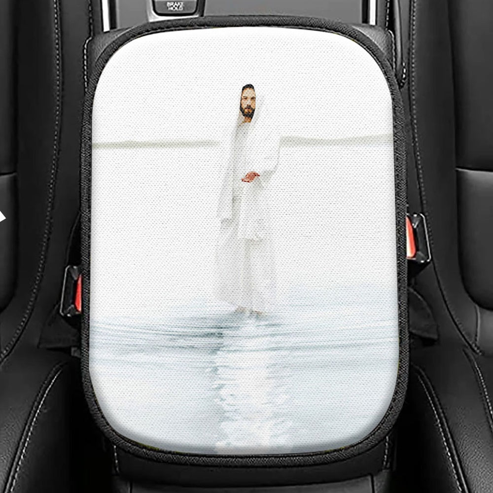 Come And See Blue White Jesus Seat Box Cover, Christian Car Center Console Cover, Jesus Car Interior Accessories