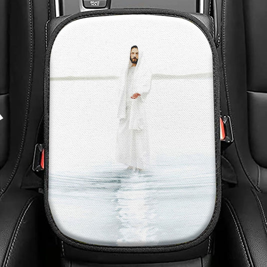 Come And See Blue White Jesus Seat Box Cover, Christian Car Center Console Cover, Jesus Car Interior Accessories
