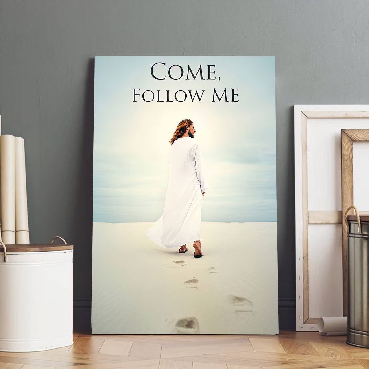 Come Follow Me Canvas - Jesus Walking Leaving His Footprints In Sand Canvas Pictures - Jesus Canvas Painting - Christian Canvas Prints