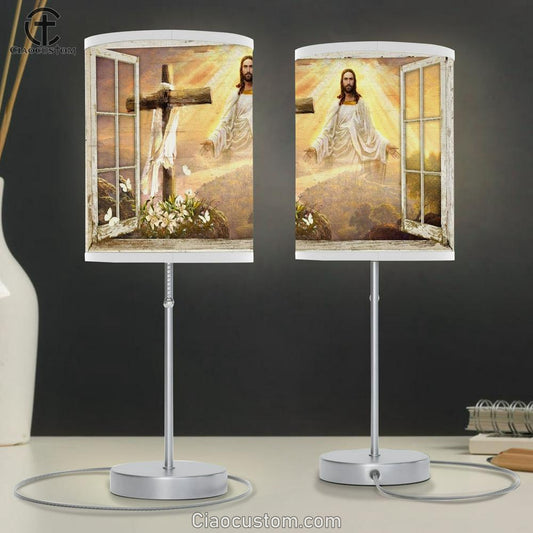 Come To Jesus, Beautiful Sunset, Cross, Lily Garden Table Lamp