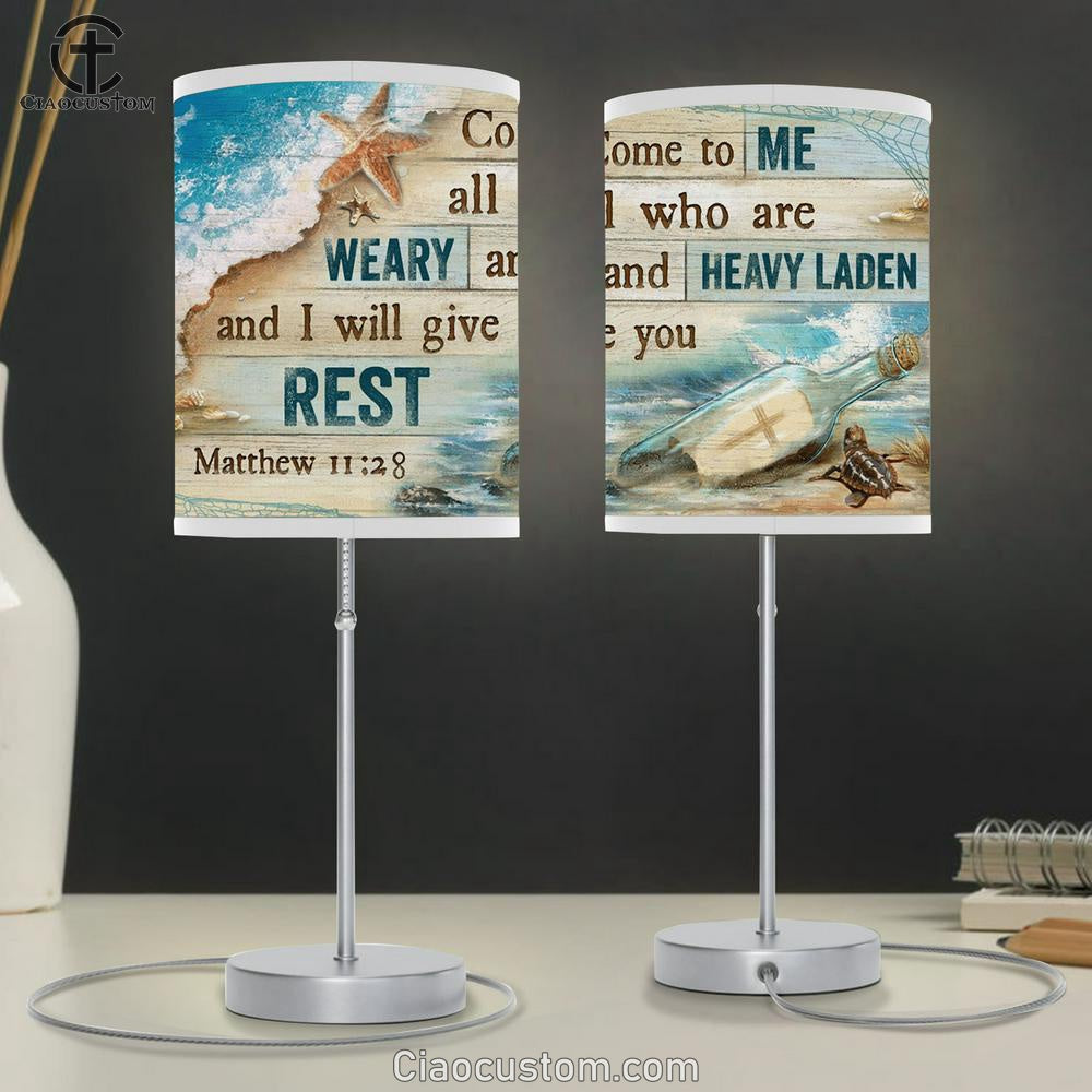 Come To Me All Who Are Weary And Heavy Laden And I Will Give You Rest Beach Cross Large Table Lamp Art - Christian Table Lamp Prints