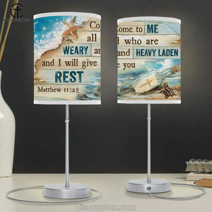 Come To Me All Who Are Weary And Heavy Laden And I Will Give You Rest Beach Cross Large Table Lamp Art - Christian Table Lamp Prints