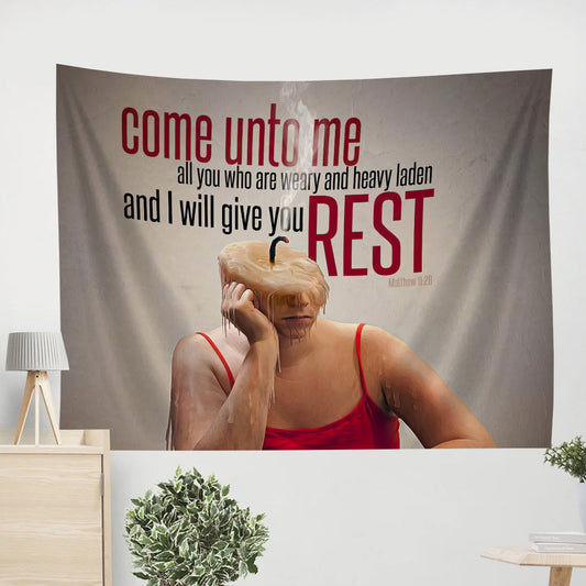 Come Unto Me All You And I Will Give You Rest Matthew 11 28 - Religious Tapestry - Jesus Christ Tapestry