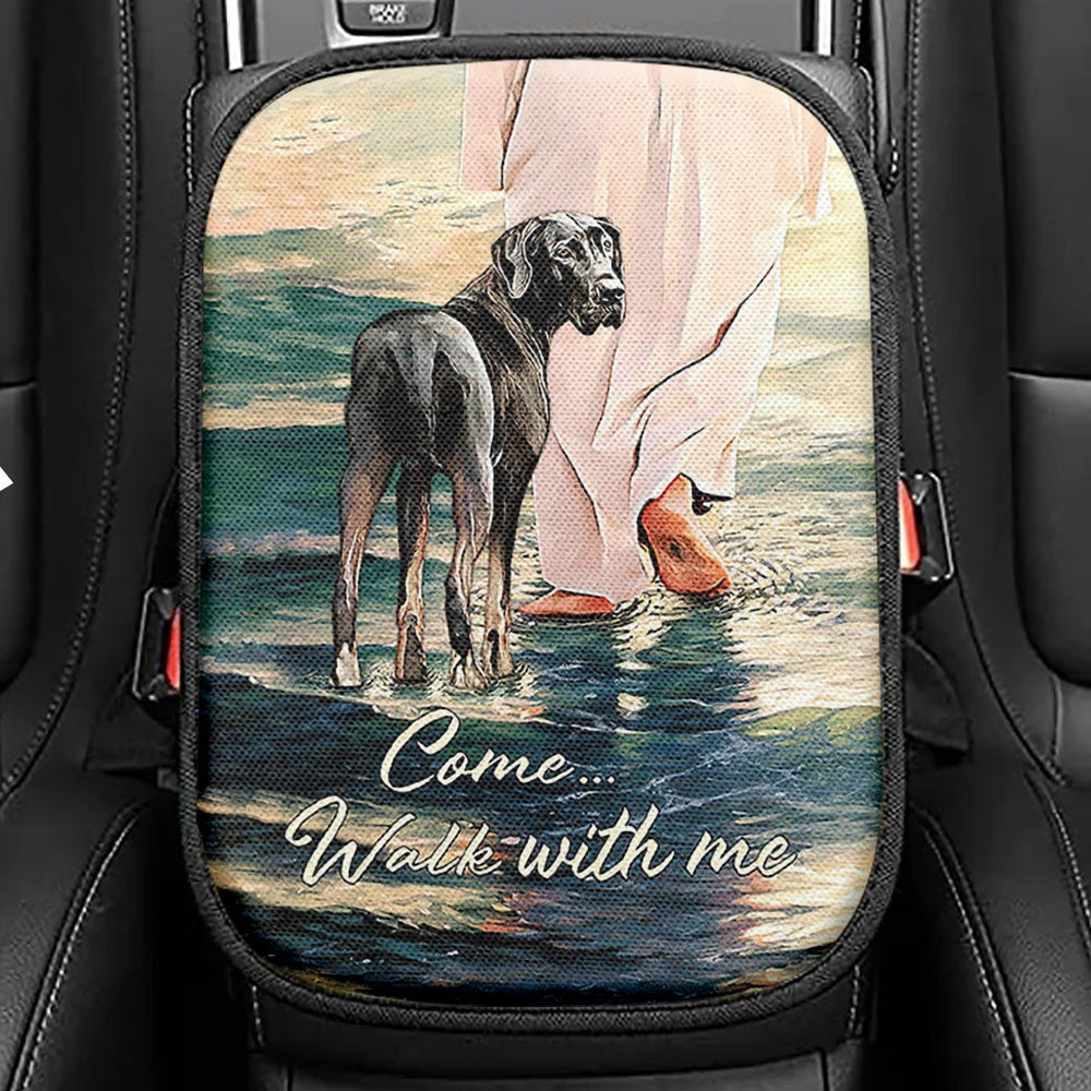 Come Walk With Me Lion And Lambs Seat Box Cover, Bible Verse Car Center Console Cover, Christian Inspirational Car Interior Accessories