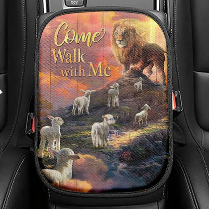 Come Walk With Me Seat Box Cover, Great Dane And Jesus Walks On The Water Car Center Console Cover, Christian Car Interior Accessories