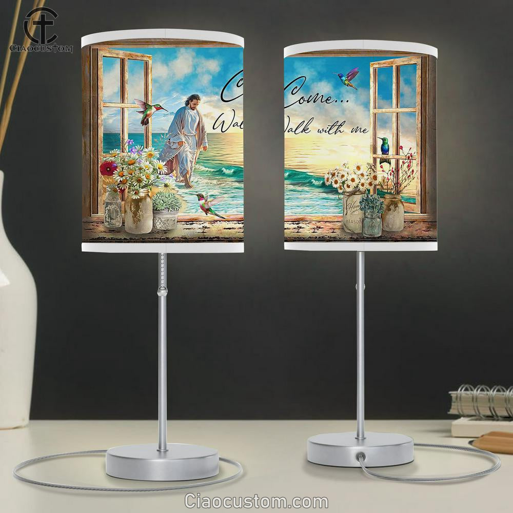 Come Walk With Me Table Lamp For Bedroom - Jesus Walks On The Beach - Jesus Christ Table Lamp - Christian Table Lamp Prints