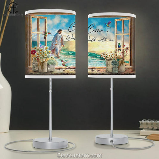 Come Walk With Me Table Lamp For Bedroom - Jesus Walks On The Beach - Jesus Christ Table Lamp - Christian Table Lamp Prints