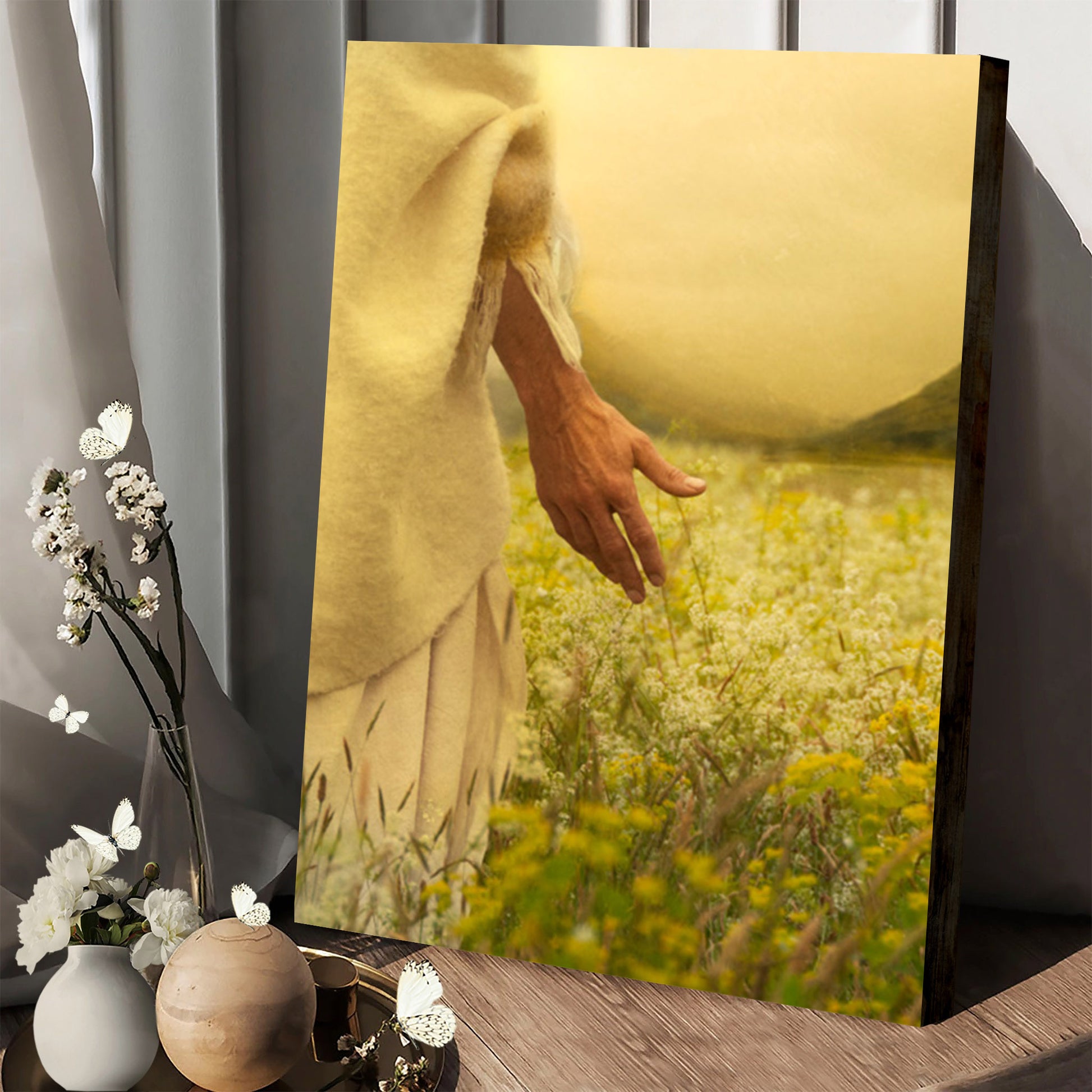 Consider The Lilies Canvas Wall Art - Jesus Walking Through A Field Of Lilies Canvas Posters