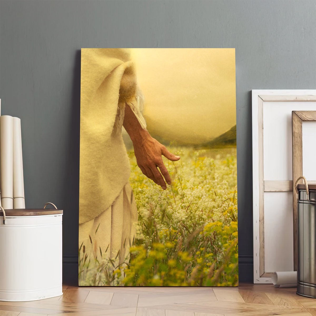 Consider The Lilies Canvas Wall Art - Jesus Walking Through A Field Of Lilies Canvas Posters