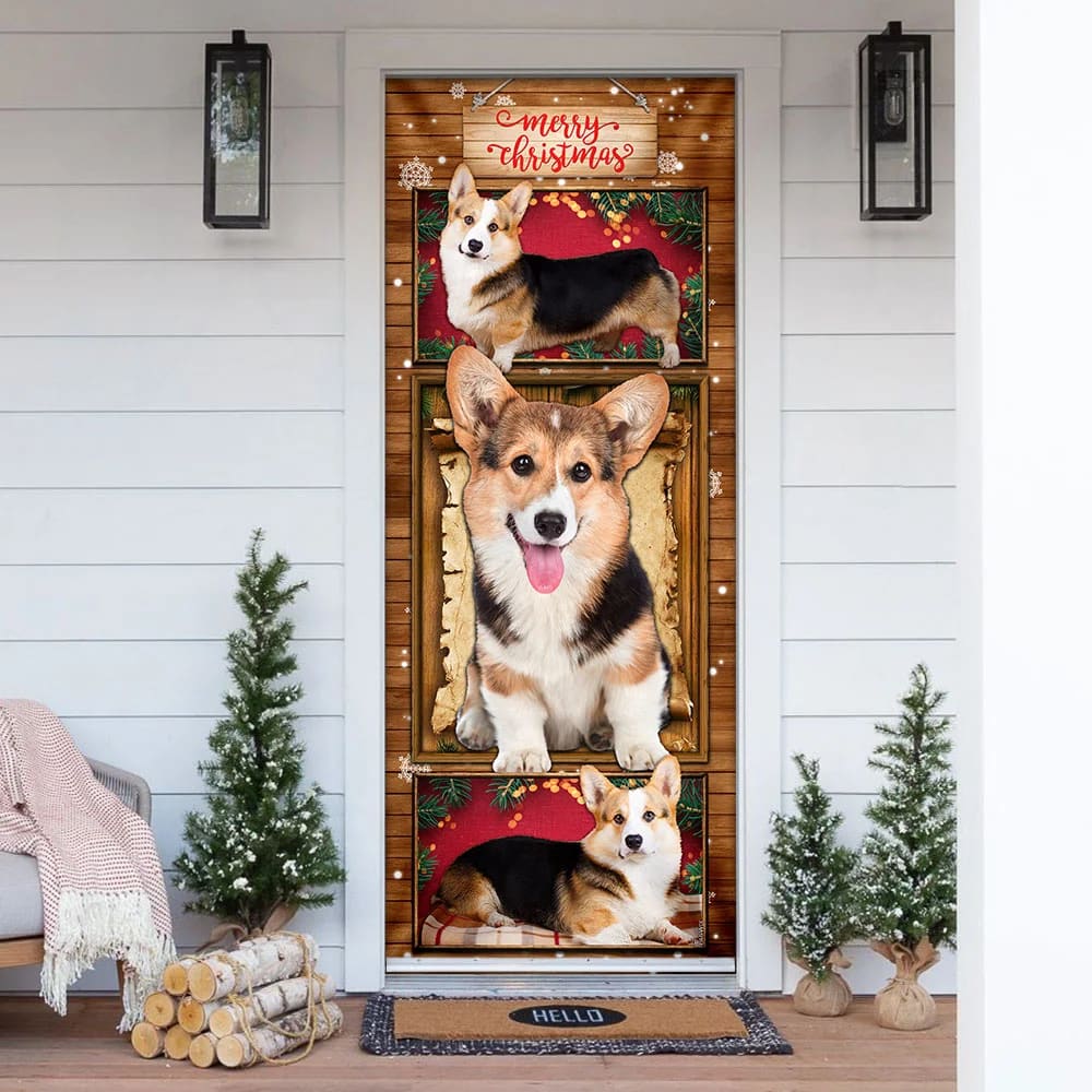 Corgi Christmas Door Cover - Gift For Corgi Lover - Christmas Outdoor Decoration
