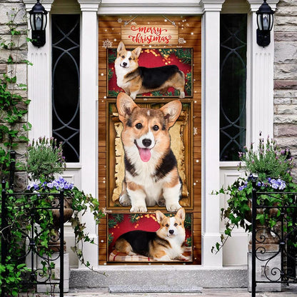 Corgi Christmas Door Cover - Gift For Corgi Lover - Christmas Outdoor Decoration