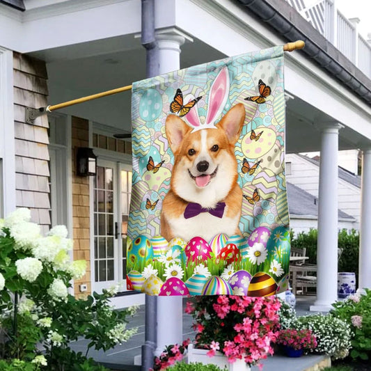 Corgi Happy Easter House Flag - Easter Garden Flag - Easter Outdoor Decor