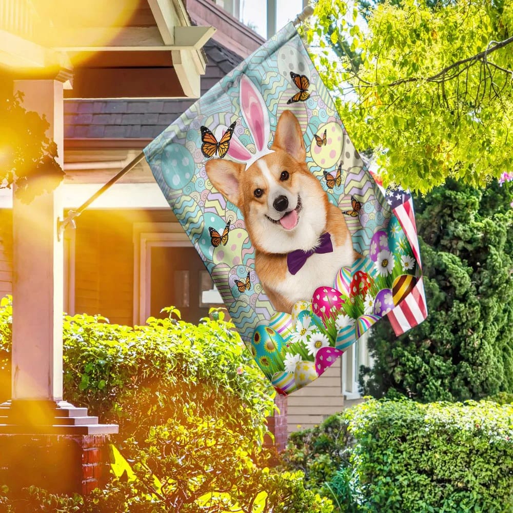 Corgi Happy Easter House Flag - Easter Garden Flag - Easter Outdoor Decor