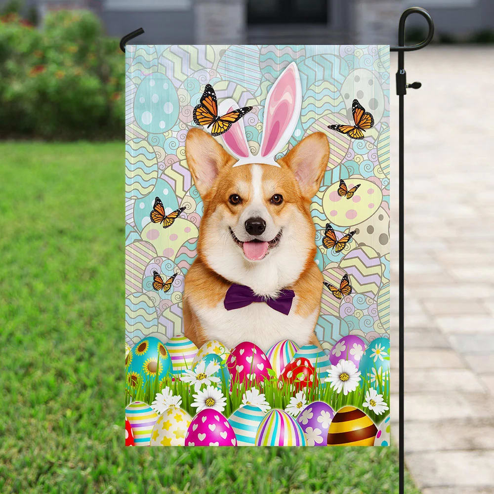 Corgi Happy Easter House Flag - Easter Garden Flag - Easter Outdoor Decor