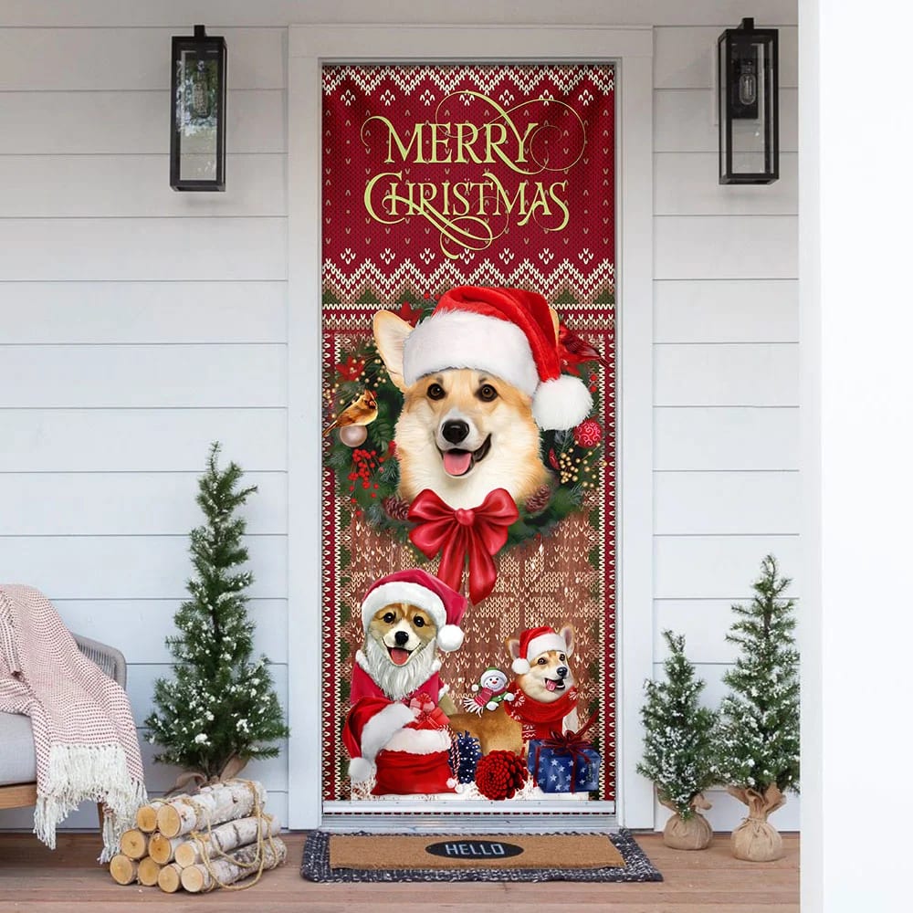 Corgi Happy House Christmas Door Cover - Gift For Corgi Lover - Christmas Outdoor Decoration