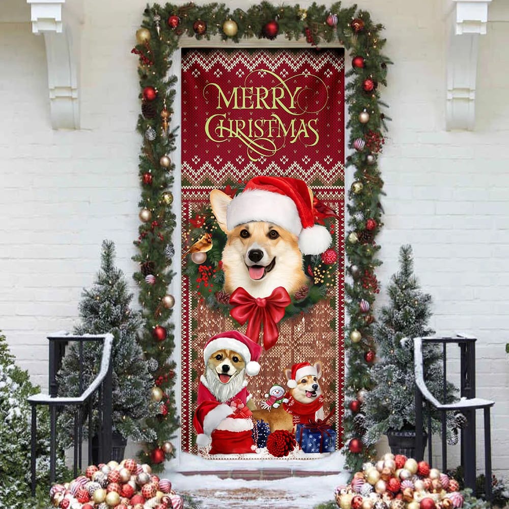 Corgi Happy House Christmas Door Cover - Gift For Corgi Lover - Christmas Outdoor Decoration