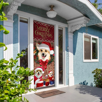 Corgi Happy House Christmas Door Cover - Gift For Corgi Lover - Christmas Outdoor Decoration