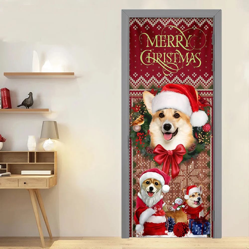 Corgi Happy House Christmas Door Cover - Gift For Corgi Lover - Christmas Outdoor Decoration